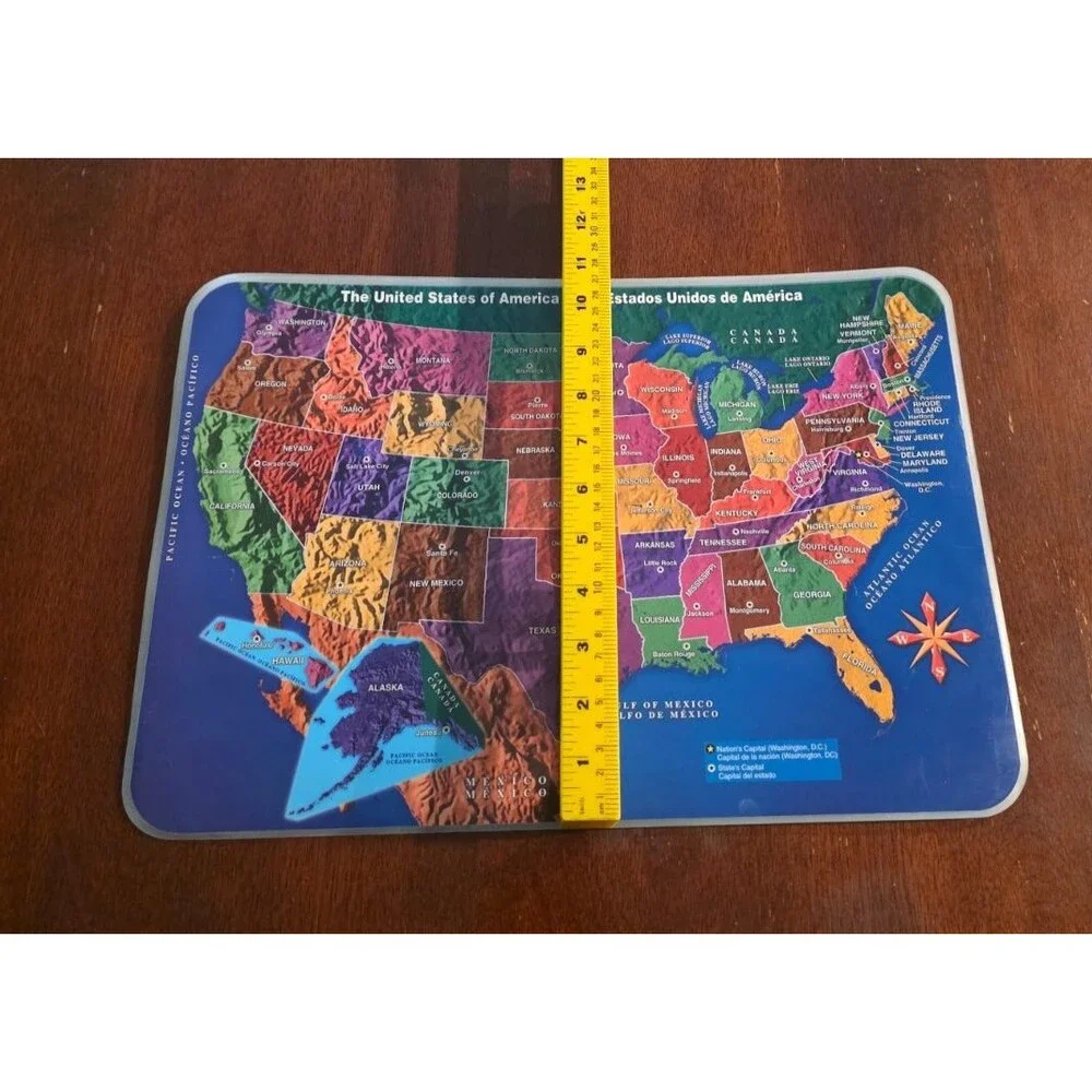 U.S.A. Map w/ Capitols Educational Placemat Bilingual Plastic 2004 Homeschooling